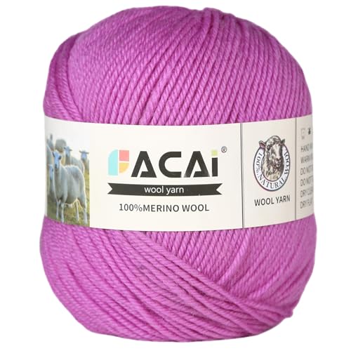 Facai Merino Wool Yarn Sock Yarn - 100% Pure Merino Wool Roving for Knitting, 1-Ball Set, 3.5oz (240 Yards), Worsted Weight (1, Pinkish Purple) - color: Pinkish purple