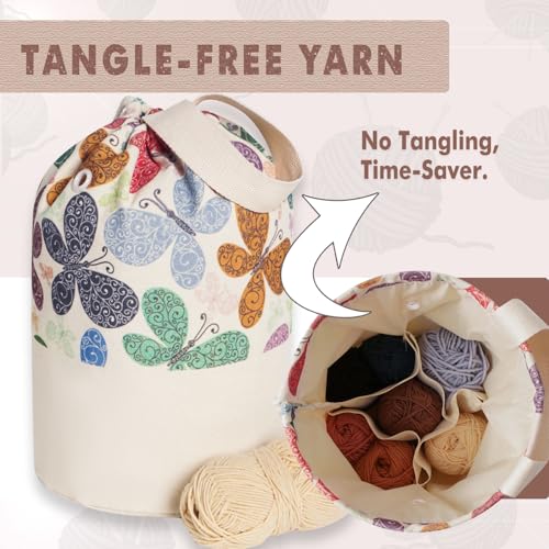TOGETRUE Yarn Bag, Knitting Crochet Bag, Portable Yarn Storage Bags Organizer for Crocheting Project, Store Skein Ball, Short Knitting Needle (Large, Butterfly) - color: Butterfly, size: Large