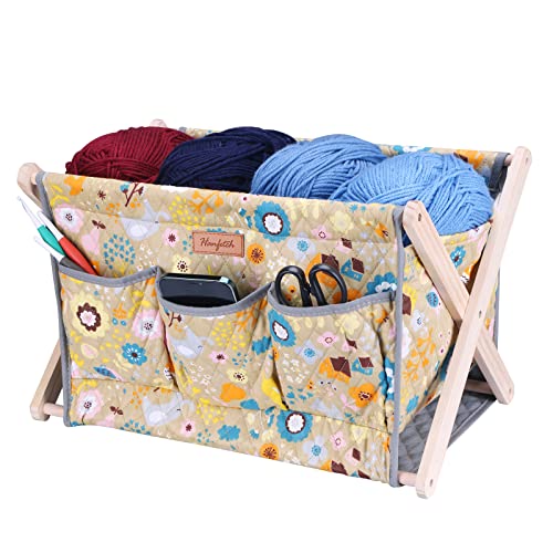 Yarn Caddy Large Size Yarn Storage Organizer for Yarn Skeins-Organizer for Crochet Hooks Knitting Needles Other Accessories (Flower- Yellow Easy Assembly)