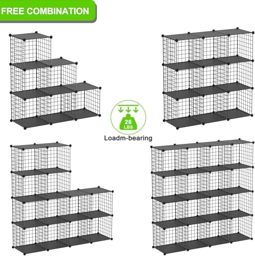 Wire Cube Storage Organizer, Metal Storage Shelves Bookshelf, Stackable Modular Closet Organizer for Bedroom Living Room, Office,Storage Shelves（6-Cube，Black） - color: Black Plus Iron, size: 6 Cubes