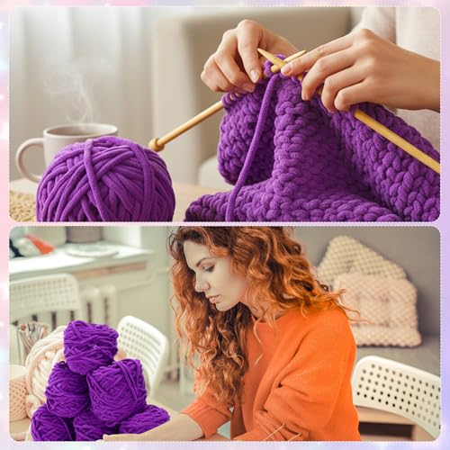 Timgle 12 Skeins Chunky Chenille Yarn for Crocheting, 552 Yards Bulky Purple Thick Fluffy Yarns Soft Velvet Plush Yarn for Hand Knitting Blanket Crafts Project - color: Purple