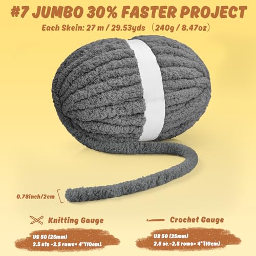 Inhand Chunky Chenille Yarn for Hand Knitting,Thick Bulky Blanket Yarn for Crocheting,Soft Fluffy Yarn for Crochet Birthday Gifts for Men/Women/Beginners,12 Pack (29.5Yds/8.4oz Each),Deep Gray - color: Deep Gray, size: 12 Pack