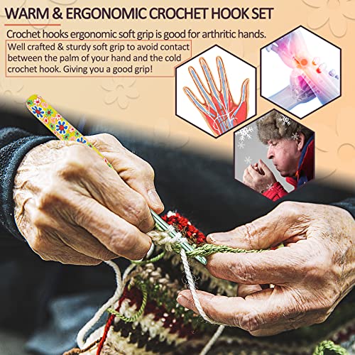 Coopay Warm Crochet Hook, Ergonomic Crochet Hooks Set w/Soft Grip | 2.0mm-6.0mm Aluminum Crochet Needles w/ Long Handle for Grandmother Crochet Yarn Craft - Premium Knitting & Crochet Supplies - color: Fresh Flowers