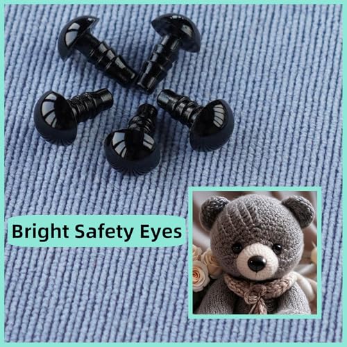 Hukiwow 600Pcs 8mm Safety Eyes and Washers 8 mm Safety Eyes for Crocheting Plastic Crochet Eyes Black Craft Eyes Animals Eyes Small Doll Eyes - size: 8mm