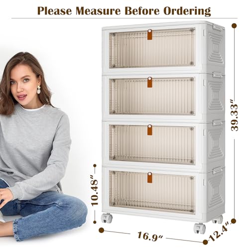 YFXCVSL 4 Tier Plastic Storage Bins with Lid 36QT, Stackable Storage Bins | Plastic Storage Bins with Wheels, Folding Storage Boxes, Organizers and Storage for Living Room,Office,Dorm - size: 4-Tier 36QT