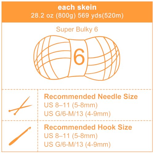 Chunky Chenille Yarn #6 Super Bulky Soft Fluffy Crochet | Easy care & beginner-friendly. Choose 0.66lb or 1.76lb. Perfect for blankets, hats, scarves, home decor. Machine washable. - color: Orange, size: 1.76LB/569yds