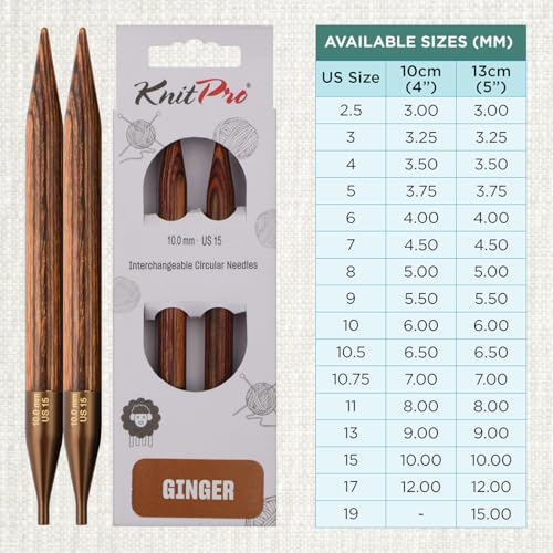 KnitPro Ginger Interchangeable Circular Needles 5" (13cm) | US Size 15 (10mm) - size: US 15 (10mm)