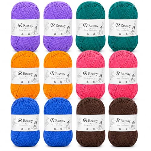 Skinny Chenille Yarn for Crocheting – 12 Pack Soft Matte Fine Chenille, 50g/158yd Each (1896yd Total), CYC #2 Baby Blanket Yarn for Plush Toys, Blankets & Large Projects(Bold Mix) - color: Bold Mix