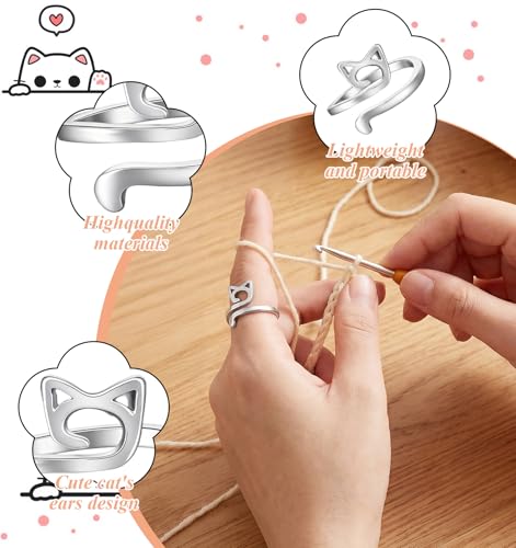 10Pcs Crochet Rings for Tension, 4 Colors Adjustable Yarn Tension Ring Cat Ear Design for Precise Control (Black/Gold/Silver/Rose Gold)