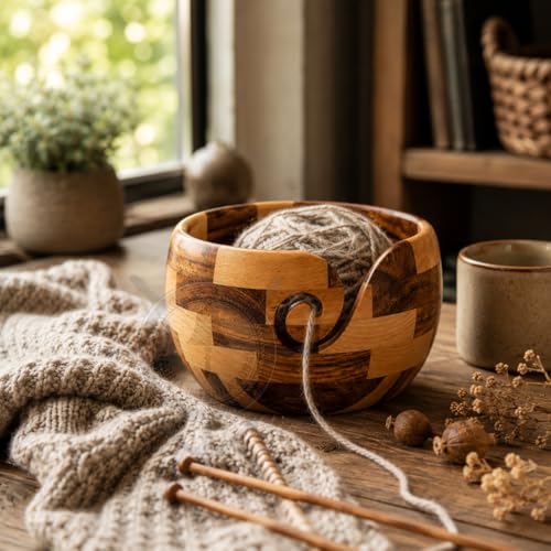 Nagina International Mixed Premium Yarn Storage Bowl For Yarn Balls & Skeins | Crochet & Knitting Bowls Made Out OF Turmeric & Rosewood | Knitter's Gift & Notions (Medium) - size: Medium