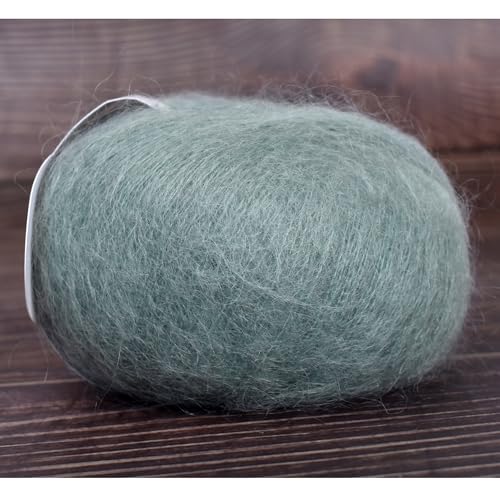 Kid-Silk Mohair Yarn, Lace Weight, 4 Balls 100g, 1420 yds | Yarnique 61% Super Kid Mohair & 20% Silk | Airy Halo | Soft Glow（28 Sage Green） - color: 28 Sage Green