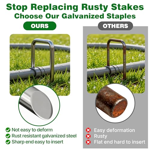 AMAGABELI GARDEN & HOME 4 Inch 200 Pack Galvanized Landscape Staples 12 Gauge Anti-Rust Heavy Duty Garden Staples Plant Cover Stakes U-Shaped Sod Pins Ground Fence Stakes for Weed Barrier Fabric - size: 4 Inch