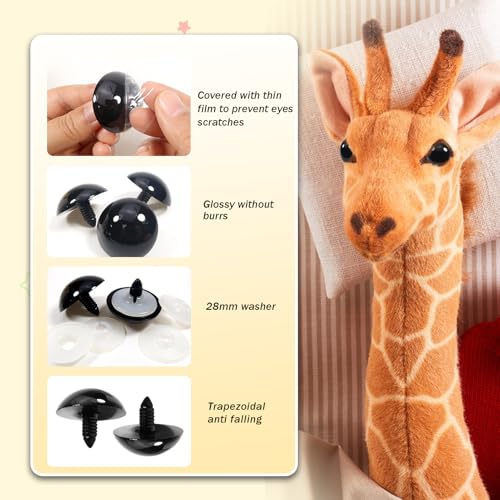 TOAOB 8pcs 35mm Large Safety Eyes for Amigurumis Black Plastic Crafts Doll Eye with Washers for DIY Crochet Stuffed Animals Doll Making Supplies - color: Black, size: 35mm