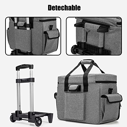 Teamoy Rolling Sewing Machine Case with Wheels, Gray | Compatible with Singer, Brother and Most Majority Machines and Accessories, with Detachable Wheels and Bottom Wooden Pad - color: Gray