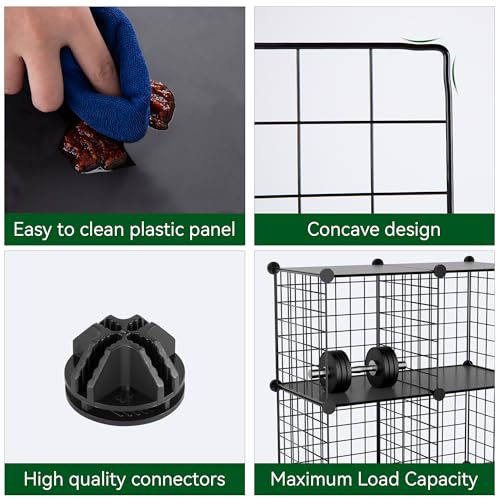 Wire Cube Storage Organizer, 12-Cube Metal Storage Shelves Bookshelf, Stackable Modular Closet Organizer for Bedroom Living Room, Office,Storage Shelves - color: Black Plus Iron, size: 12 Cubes