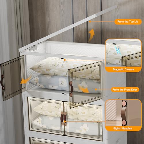 UAMFURI 700QT Stackable Storage Bins with Lids, Storage Cabinet with Wheels | Clear Doors Lockable Storage Bins Collapsible Closet Organizer for Space Saving Easy Assembly Extra Large Capacity Heavy Duty - color: White-175QT, size: 4Pack with 1 top lid