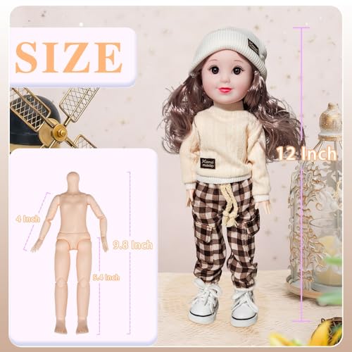 12 Inch BJD Fashion Girl Doll, 15 Movable Joints, Exquisite Hair and Trendy Casual Outfits (Casual wear-Beige) - color: Beige