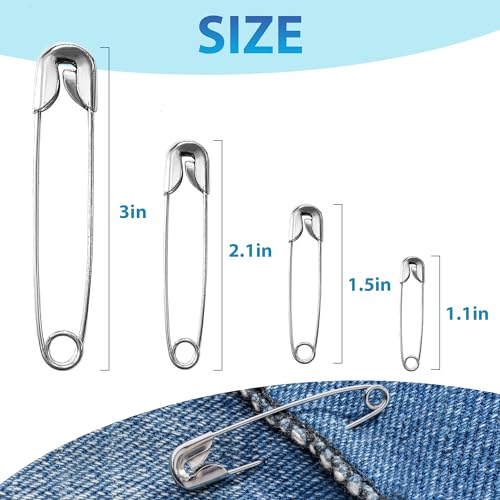 Oiojuct 200 PCS Large Safety Pins - 2.1 Inch Heavy Duty Sewing Pins for Clothing, Strong Nickel Plated Steel - size: 2.1inch