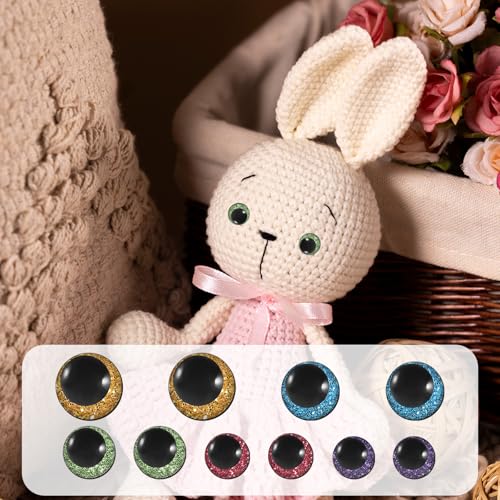 HJZHII 120Pcs 3D Glitter Eyes for Amigurumi, 12-20 mm Plastic Safety Eyes for Crocheting with Washers Craft Crochet Doll Eye for Plush Stuffed Animals DIY Gifts Doll Decorations