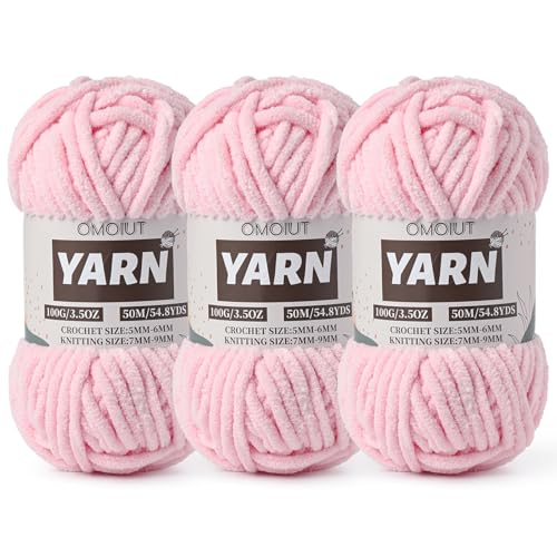 3 Pack Light Pink Fluffy Chunky Chenille Crochet Yarn, Baby Yarn for Crocheting Soft Blanket, Bulky Velvet Yarn (100g/54.8yds Each), Plush Amigurumi Yarn for Knitting Crafts, Scarves, Puzzle - color: 3 Light Pink