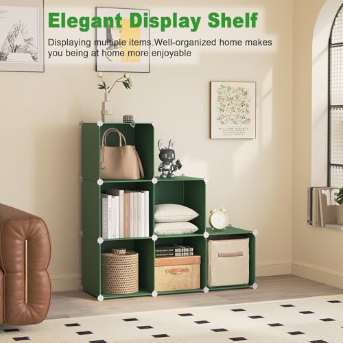 C&AHOME 6-Cube Storage Organizer Cube Shelf Closet Storage Bookcase, Green | Stackable Cubby Storage, Bookshelf, Portable Plastic Storage Closet Organizer, DIY Modular Shelving Units for Home, Wardrobe - color: Green
