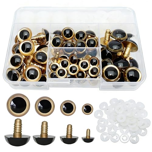 ARTCXC 10/15/18/20mm Gold Safety Eyes for DIY Crocheting | 180pcs Craft Eyes and Washers for Handmade Plush Animal Amigurumi,Premium Material,Easy to Install - color: Gold