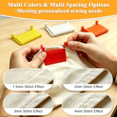 4 Pcs Clip-On Sewing Ruler, Edge Stitch Lock and Sewing Gauge for Even Stitches, Sewing Guides for Sewing Straight with 1.5mm,2mm,3mm,4mm Spacing, Hand Sewing Guide Tool for Embroidery, Mending