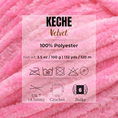 Keche Velvet Yarn for Crocheting, Soft Chenille Bulky Baby Blanket Amigurumi Yarn 100 gr (132 yds) - Baby Pink - color: BABY PINK, size: 1 SKEIN