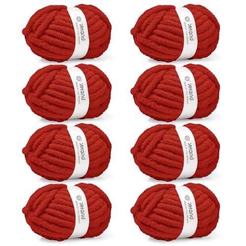 Inhand Classic Red Chunky Chenille Yarn for Hand Knitting,Thick Bulky Mom Blanket Yarn for Crocheting,Soft Fluffy Yarn for Mother’s Day Gifts and Crafts for Women/Grandma,8 Pack (29.5Yds/8.4oz Each) - color: Classic Red, size: 8 Pack