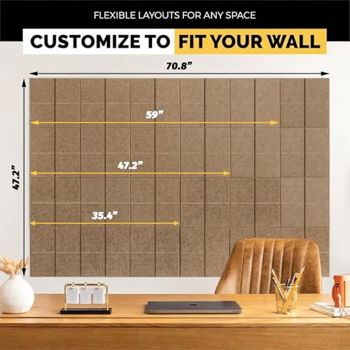 24 Pack Large Felt Bulletin Board for Walls, 48" x 72" Mega Coverage (24 SQ FT), 12"x12" Square Pin Board Tiles with 60 Push Pins & 140 Strong Adhesive Tabs, Dark Beige - color: Dark Beige