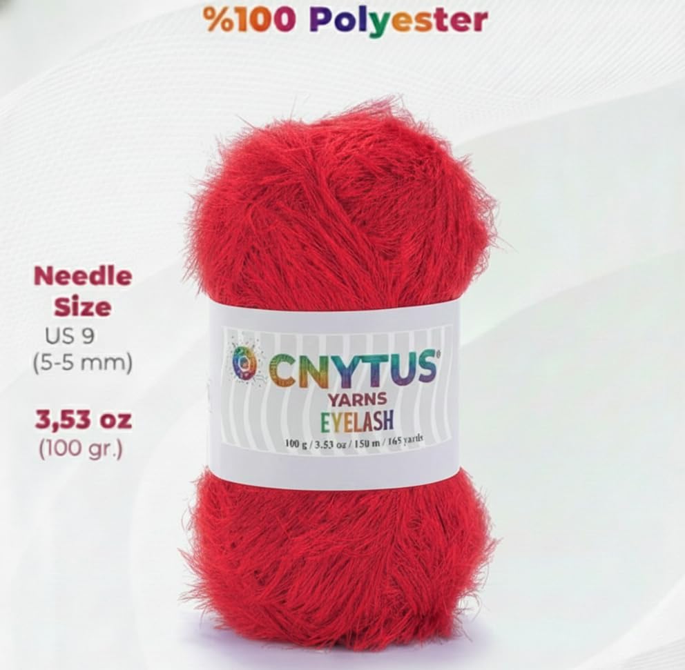Premium Eyelash Fun Fur Yarn - Ultra Soft Fuzzy Faux Fur Novelty Thread for Knitting & Crochet | Chunky Multi Color Craft Supplies - 3.53 Oz (100g), 165 Yrds (150m) (1Skein, Bright Red) - color: Bright Red