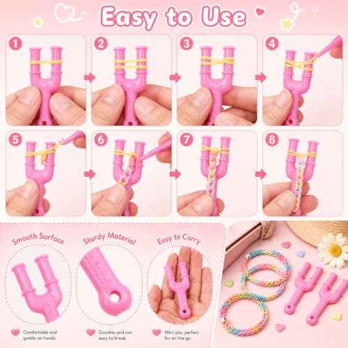 Njiwkiw 10Pcs Rubber Band Bracelet, Hook Tool with Y-Shaped Mini Weaving Bands, Professional Plastic Slingshot Hook for DIY Jewelry Making, Crafting Rubber Band Bracelets and Necklaces