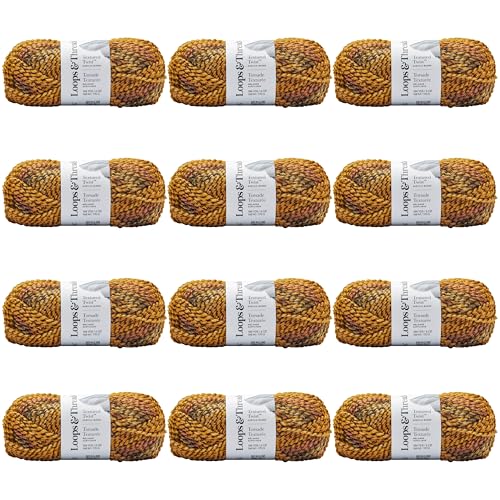 Loops & Threads Glow Textured Twist Yarn – Bulky Weight Yarn for Knitting, Crochet, Weaving, Arts & Crafts, 12 Pack - color: Glow