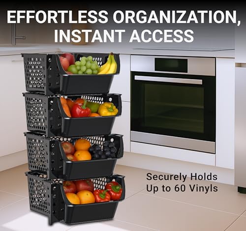 Skywin Stackable Storage Bins Open Front for Pantry Storage, 4 Pack - Black | Sturdy Plastic, Easy Stacking, Breathable & Open Front Design, Pantry Storage for Snacks, Toiletries, and Small Essentials - color: Black