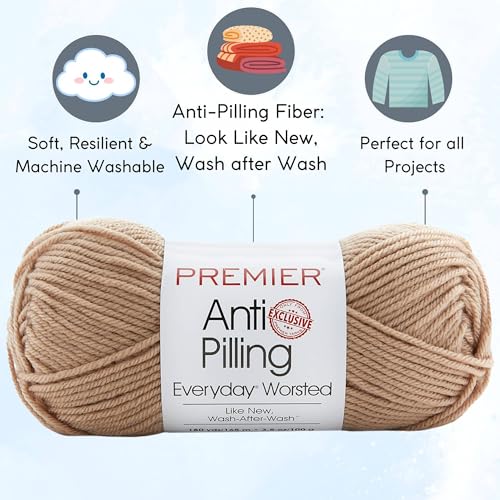 Premier Yarns Anti-Pilling Everyday Parchment 100-70 | 3 Skeins, Same Dye Lot, Project Bag, #4 Worsted, 100% Anti-Pilling-Acrylic, Ideal for Crochet or Knitting Blankets, Scarves - color: Dn100-70-Parchment