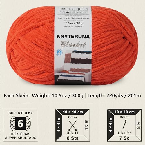 #6 Super Bulky Blanket Yarn for Crocheting - 4 Skeins(Each 10.5oz/300g, 220yds/201m), Chunky Chenille Thick Plush Big Soft Yarn for Crocheting Knitting Blankets, Solar Orange - color: Solar Orange