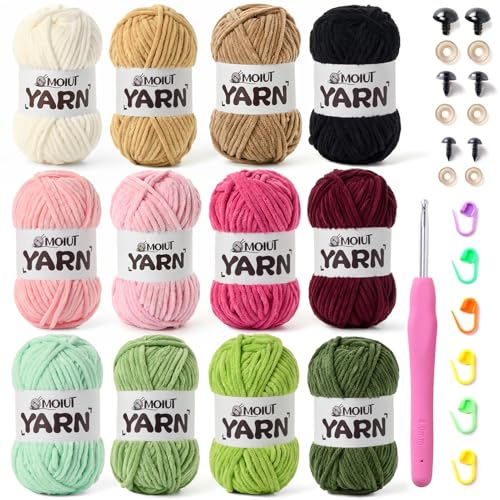 12 Pack Velvet Yarn for Knitting, Chunky Chenille Yarn for Crocheting, Baby Yarn for Crocheting Soft Blanket, Super Bulky 42.3oz(1049yds), Multicolor Amigurumi Yarns Set F - color: 12 F