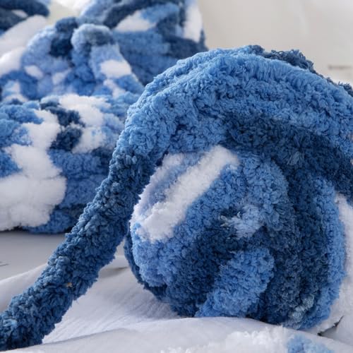 MABOZOO Tie Dye Chunky Yarn for Crocheting 8 Pack,Fluffy Jumbo Chenille Yarn,Soft Plush Yarn Bulky,Giant Thick Fuzzy Yarn for Hand Knitting or Arm Knitting,Blue Gradient(26 yds,8 oz Each Skein) - color: Blue Gradient