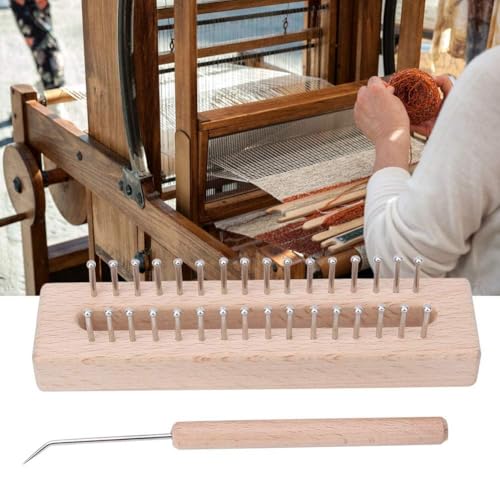 Beufee Wooden Knitting Loom, with Elbow Crochet Hook, Rectangular HandWeaving Machine Knitting Board 32 Pegs for Scarf Sweater Shawl Hat Craft