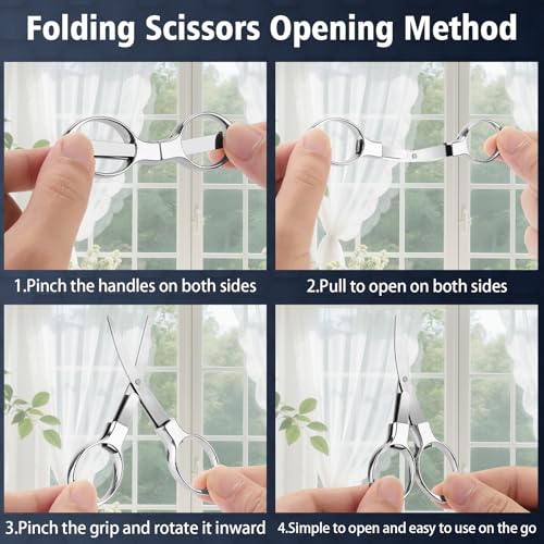 3 Pcs Folding Stainless Steel Mini Badge Scissors with 3 Keychains | Safety Foldable Pocket Travel Small Scissors All Purpose for Nurse Accessories, Travel, Office, Craft, Sewing, Home (Silver) - color: Silver