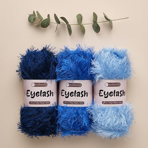 Makromecity Eyelash Yarn – Fuzzy Fun Fur Yarn, 3.53 Oz (100g) 150 yd (140m), Weight 3 Light, Premium Polyester Novelty Feather Yarn for Scarves, Amigurumi, Plush Toys & Craft (Baby Blue, 3 Skeins) - color: Baby Blue, size: 3 Skeins