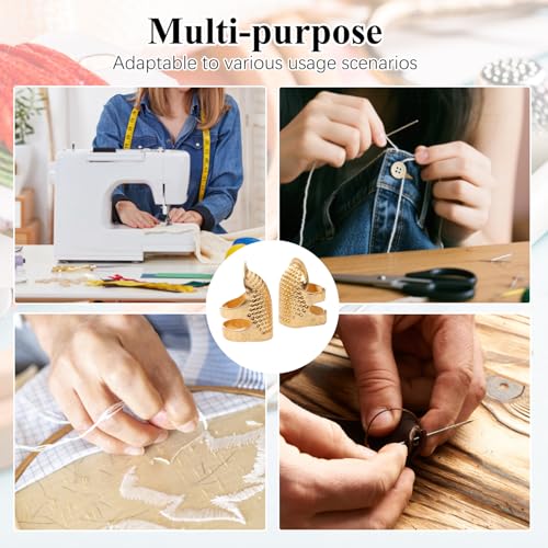 4 Pack Adjustable Metal Sewing Thimbles S+M – Finger Protector for Quilting Embroidery Needlework and DIY Craft Safety Use - color: 4 Golden