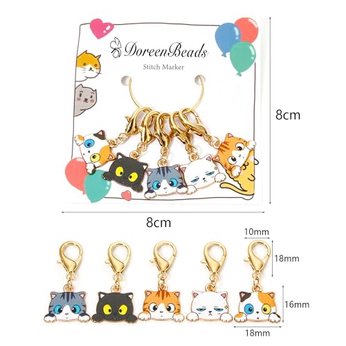 DoreenBeads Cat Stitch Markers for Crocheting and Knitting | Alloy Enamel Crochet Marker Crochet Gifts for Knitting Weaving Sewing Accessories Quilting Jewelry Making - color: Curious Cats