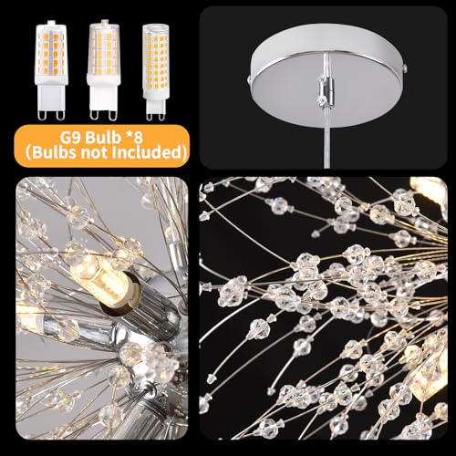 Plug in Crystal Chandeliers Firework, Dandelion Chandelier Modern, Gold Sputnik Pendant Light, 8 Light Hanging Ceiling Light Fixture G9 Socket for Dining Room Kitchen Bedroom Foyer Hallway Entryway - color: Gold