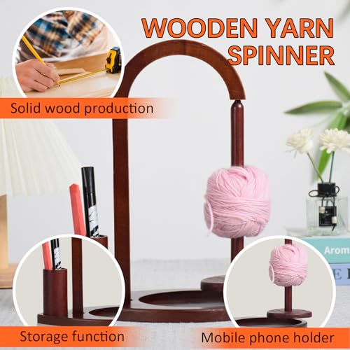 Joyeee Magnetic Wooden Yarn Holder for Crocheting, Yarn Spool Holder with Knitting Accessories Storage Organizer for Granny Yarn Storage, Crocheting and Knitting Accessories, Walnut - color: Walnut Color
