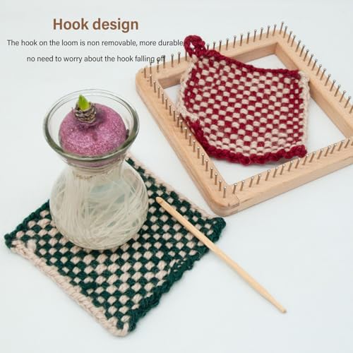 MEKOTRIN Knitting Loom, 7.9x7.9in Wooden Frame Weaving Loom | Multifunctional Crochet Loom, Handcrafted Knitting Board Loom Tool for Adults DIY Weaving Hat, Scarf, Blanket, Shawl