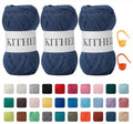 Cotton Chainette Yarn,4 Medium (Worsted)-10oz,3 Pack,Knitting Yarn for Beginners,Thicker for Crocheting and Knitting (45 Denim Blue) - color: 45 Denim Blue