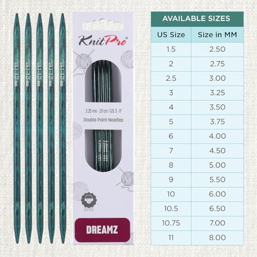 KnitPro Dreamz Double Pointed Needles 8" (20cm) | US Size 3 (3.25mm) - size: US 3 (3.25mm)