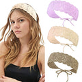 CHLINS Headband, 3PCS Crochet Hairband for Women - Floral Elastic Handmade Head Wrap Bohemian knit Headband for Women and Girls (Purple, Beige, Light coffee) | Floral Elastic Hippie Daisy Handmade Bohemian Crocheted Hairband Non Slip Knitted Head Wrap Sca