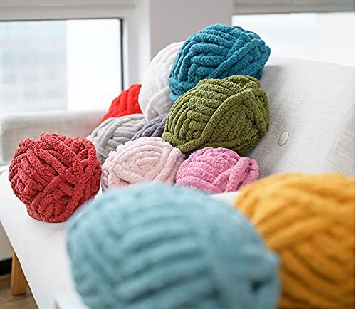 Chunky Knit Chenille Yarn for Hand Knitting Blankets, Super Soft Big Jumbo Blanket Yarn (Olive Green) - color: Olive Green